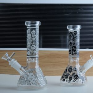 2packs 7.8" Skull Fluorescent Glass Bong Glass Water Pipe Smoking Tobacco Beaker 14MM