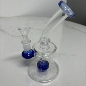 9'' Teal Glass Bong Smoking Hole Water Pipe Perc Hookahs Bubbler W/14mm Bowl