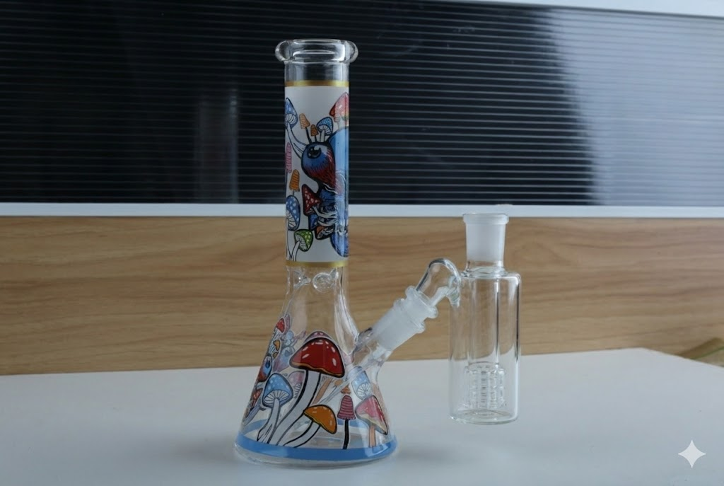 10" Fluorescence Mushroom Hookah Handcraft Glass Bong Water Smoking Pipe Percolator Bongs