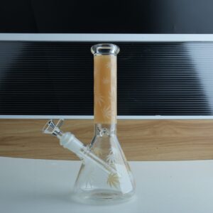 10" yellow Glass Bong Cute Fluorescence Maple leaves Smoking Beaker Water Pipe Girly Gift W/Bowl USA