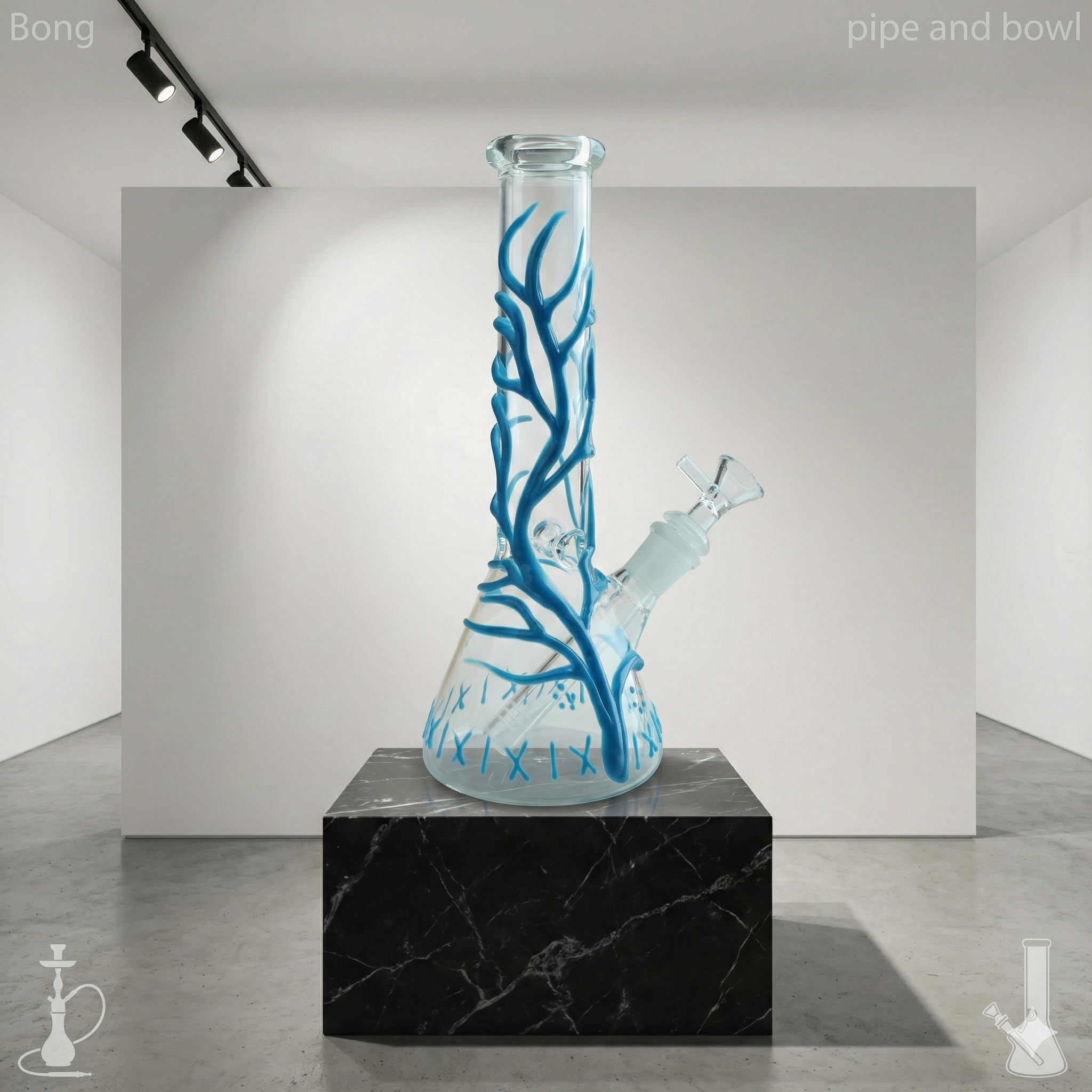 10"Blue Branch-like Glow In The Dark Glass Bong Thick Glass Water Pipe Bubbler Hookah Bowl