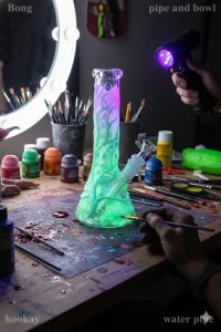 10"yellow Glow In The Dark Glass Bong Thick Glass Water Pipe Bubbler Hookah Bowl - 图片 3